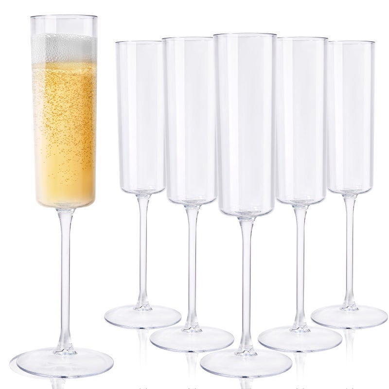 Ciaell 24 Pack Plastic Champagne Flutes Clear 6 Oz Disposable Champagne Glasses Square Plastic Toasting Glasses for Party Birthday Anniversary Wedding